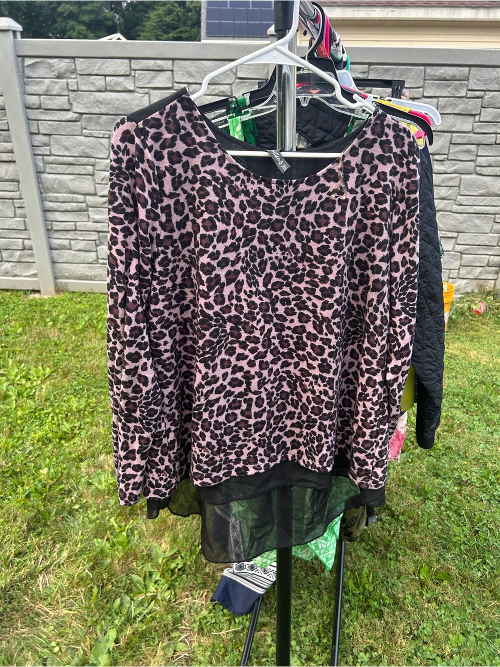 Allie & Rob Pink and Black Leopard Print Long-Sleeve Sweater with Sheer Hem